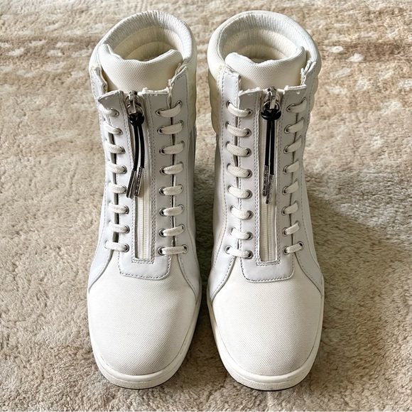 L.A.M.B Georgi White Leather Hidden Wedge Zip Up High Top Sneaker Size 8 1/2 - Picture 3 of 15